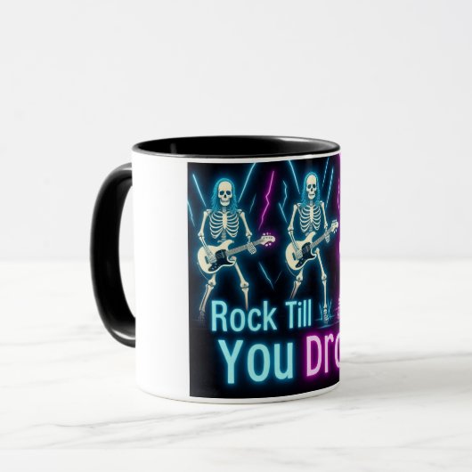 Neon Skeletons Rock Hard Halloween Mug マグカップ (正面左)