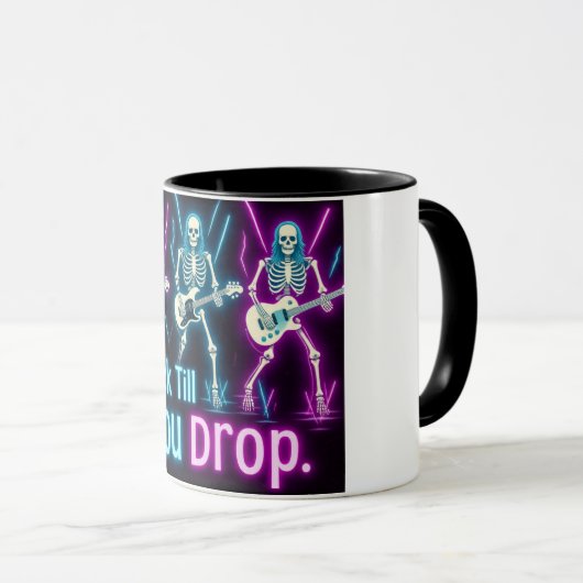 Neon Skeletons Rock Hard Halloween Mug マグカップ (正面右)