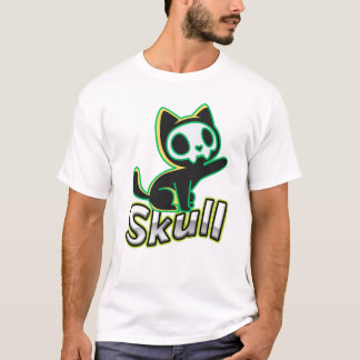 Neon Skull Cat Kawaii Gothic Art Tシャツ