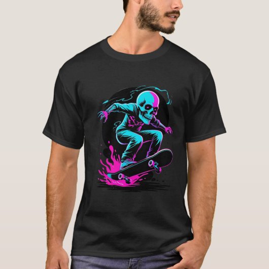 Neon Skull Skateboard T-Shirt Tシャツ (正面)