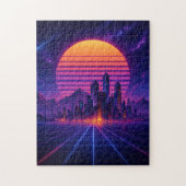 Neon Skyline Horizon – Retro Synthwave Cityscape ジグソーパズル (縦)
