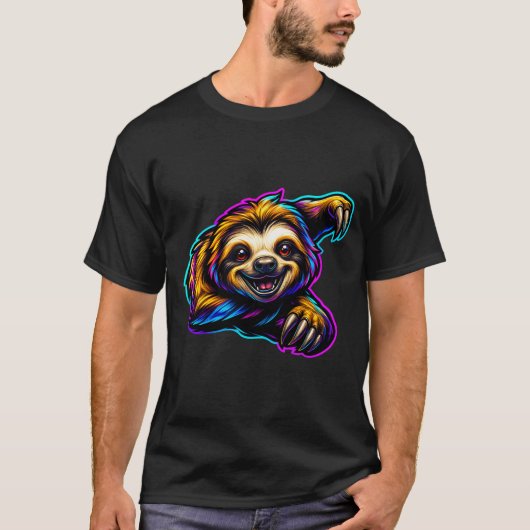 Neon Sloth Vibes – Chill & Colorful Animal T-Shirt Tシャツ (正面)