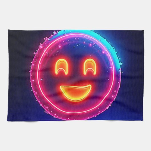 Neon Smile: Bright Happy Glow Design キッチンタオル (横)