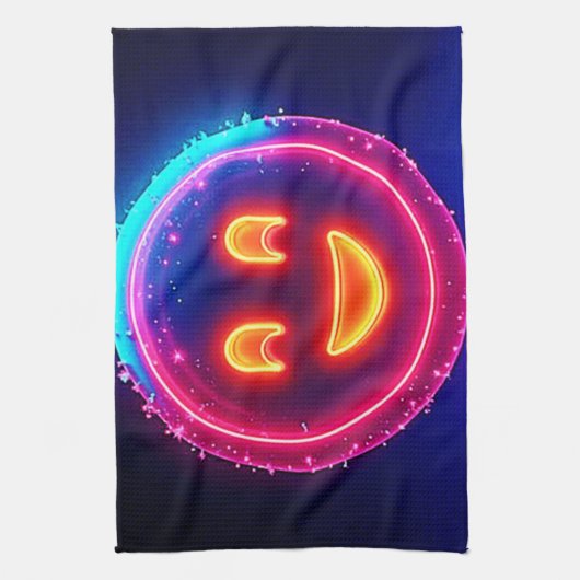 Neon Smile: Bright Happy Glow Design キッチンタオル (縦)