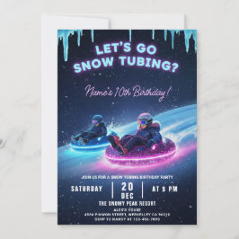 Neon Snow Tubing Birthday Invitation Winter Party 招待状