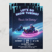Neon Snow Tubing Birthday Invitation Winter Party 招待状 (正面/裏面)