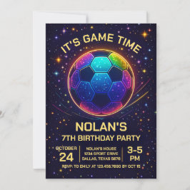 Neon Soccer Birthday Invitation 招待状
