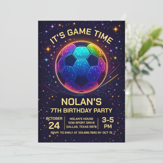 Neon Soccer Birthday Invitation 招待状 (スタンド正面)