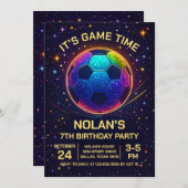 Neon Soccer Birthday Invitation 招待状 (正面/裏面)