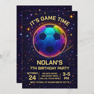 Neon Soccer Birthday Invitation 招待状
