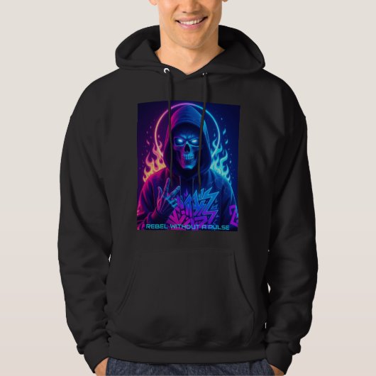 NEON SOUL Cyberpunk Skeleton Graffiti Hoodie パーカ (正面)