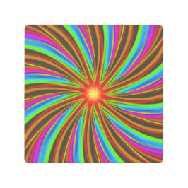 Neon Spiral Vortex – Vibrant Fractal Motion Design メタルプリント