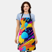 Neon Splatter Paint Art エプロン (着用した状態)