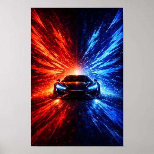 Neon Split Speed Supercar – Red & Blue Energy Burs ポスター (正面)