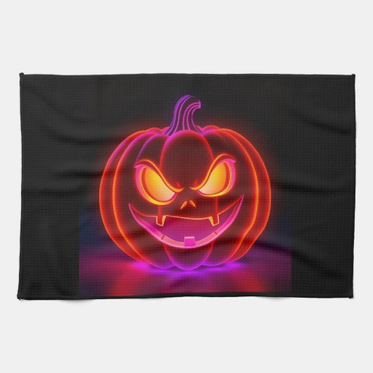 Neon Spooky Pumpkin Halloween Kitchen Towel キッチンタオル (横)