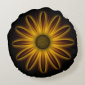 Neon Sunflower Design On Black ラウンドクッション (裏面)