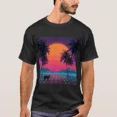 Neon Sunset Cat on Cyber Shore Tシャツ (正面)