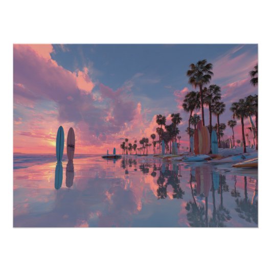 Neon Sunset Dream Palm Art ポスター (正面)