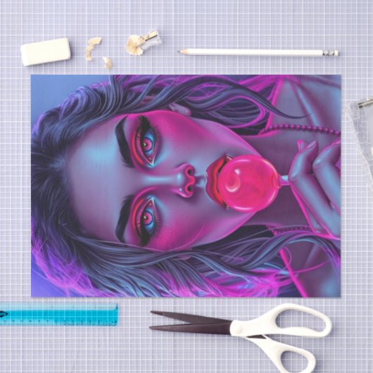 Neon Sweetheart – 女性と棒つきキャンデーデコパージュ 薄葉紙 (クラフト)