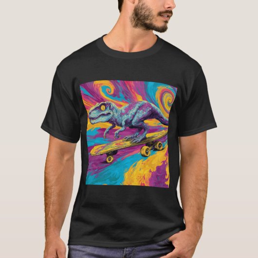 Neon Swirl Dino Skater Tシャツ (正面)