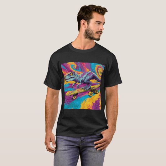Neon Swirl Dino Skater Tシャツ (正面フル)