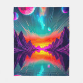 Neon Synthwave Alien Planet Retro Gamer フリースブランケット (正面)