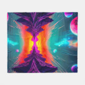 Neon Synthwave Alien Planet Retro Gamer フリースブランケット (正面(横))