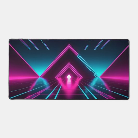 Neon Synthwave Glowing Pyramid Tunnel Gamer デスクマット (正面)