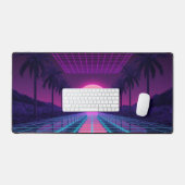Neon Synthwave Grid Desk Mat - Retro 80s Gaming Mo デスクマット (キーボード&マウス)