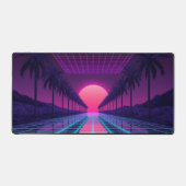 Neon Synthwave Grid Desk Mat - Retro 80s Gaming Mo デスクマット (正面)