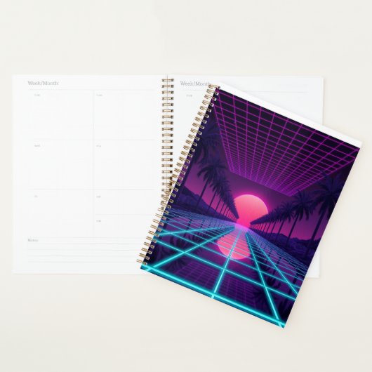 Neon Synthwave Grid Desk Mat - Retro 80s Gaming Mo プランナー手帳 (ディスプレー)