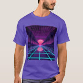 Neon Synthwave Horizon - Retro 80s Cyberpunk Grid Tシャツ (正面)
