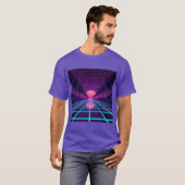 Neon Synthwave Horizon - Retro 80s Cyberpunk Grid Tシャツ (正面フル)
