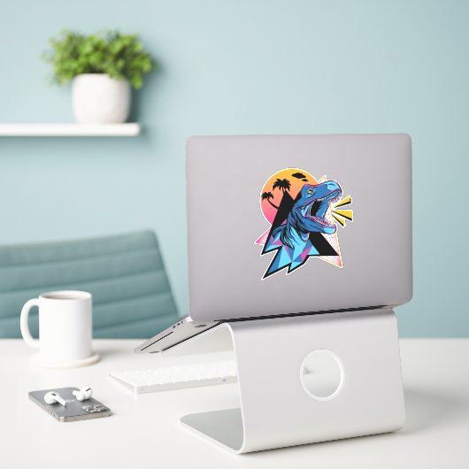 Neon T-レックス恐竜グラフィック10代のス子供カッコいいトレンディー シール (デスク上のノートパソコン)