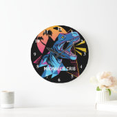 Neon T-レックス恐竜グラフィック10代のス子供カッコいいトレンディー ラージ壁時計 (ホーム)