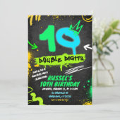 Neon Teenager Grafitti 10 double digit Birthday 招待状 (スタンド正面)