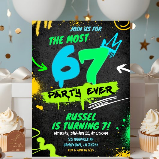 Neon Teenager Grafitti 67 Birthday Invitation 招待状