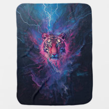 Neon Thunder Tiger Abstract Electric Glow