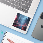 Neon Tomorrow - スクエアビニール シール (ノートパソコンとiPhone)