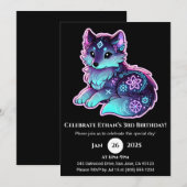 Neon Tribal Wolf Birthday Invitation 招待状 (正面/裏面)