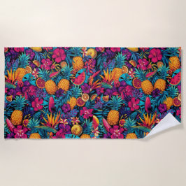 Neon Tropical Fruit Flower Beach Towel - Pineapple ビーチタオル
