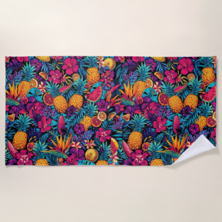 Neon Tropical Fruit Flower Beach Towel - Pineapple ビーチタオル