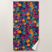 Neon Tropical Fruit Flower Beach Towel - Pineapple ビーチタオル (正面)