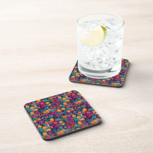 Neon Tropical Fruit Flower Coaster Set - Pineapple コースター (右側)