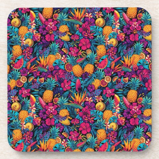 Neon Tropical Fruit Flower Coaster Set - Pineapple コースター (正面)
