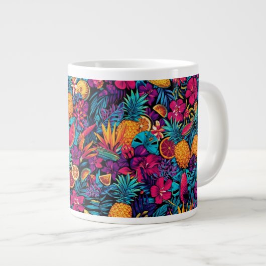 Neon Tropical Fruit Flower Coffee Mug - Pineapple ジャンボコーヒーマグカップ (正面右)
