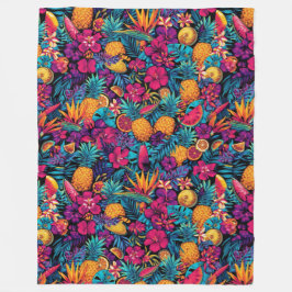 Neon Tropical Fruit Flower Throw Blanket フリースブランケット