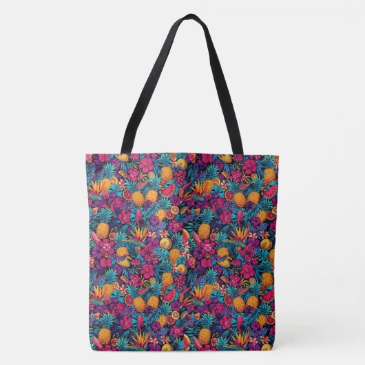 Neon Tropical Fruit Flower Tote Bag - Pineapple トートバッグ (正面)