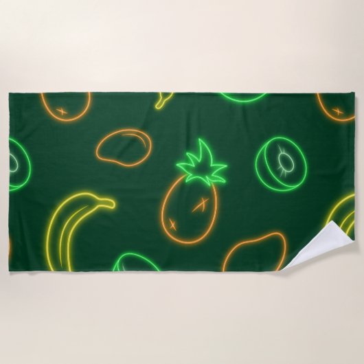 Neon Tropical Fruit Pattern Beach Towel ビーチタオル (正面)
