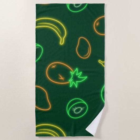 Neon Tropical Fruit Pattern Beach Towel ビーチタオル (正面)